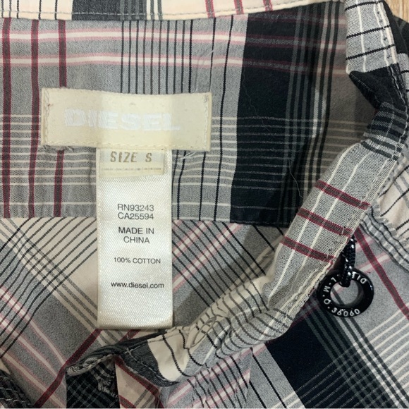 Diesel Plaid 3/4 Sleeve Button Down Floral Detail Shirt - Picture 5 of 6